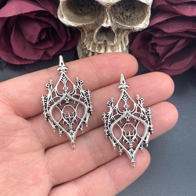 4pcs 49*26mm Vintage Gothic inspired castle window Charm Hollow Heart Castle Charms For Jewelry Making DIY Jewelry Findings