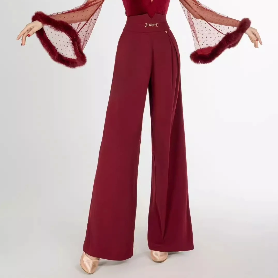 Ballroom Dans Broek Vrouwen Moderne Dans Hoge Taille Wijde Pijpen Broek Broek Chacha Rumba Tango Latin Prestaties Kleding DN19844