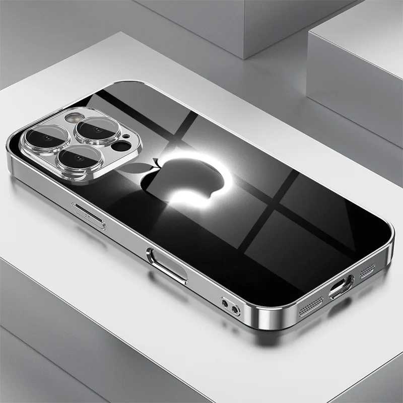 

Creative For Apple Pattern Tempered Glass Electroplated Silver Phone Case For Samsung Galaxy S25 S24 S23 Ultra Plus FE Cover