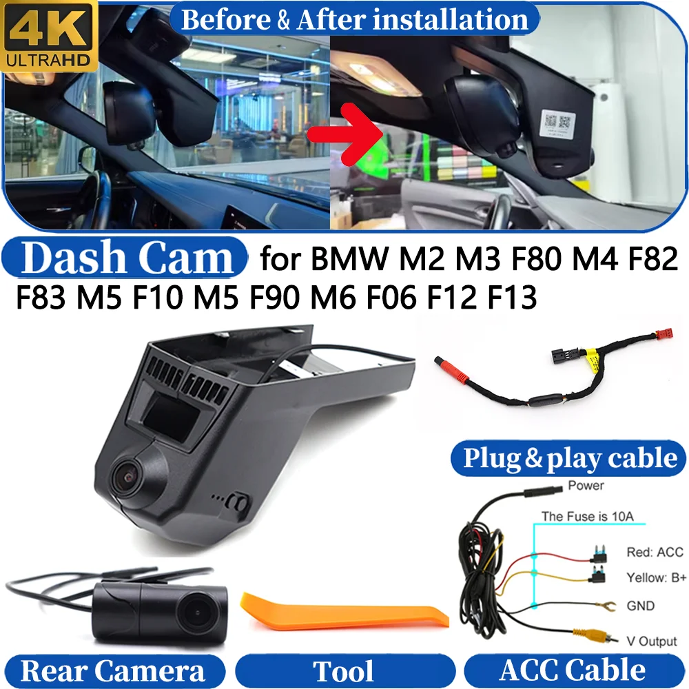 

Dash Cam for BMW M2 M3 F80 M4 F82 F83 M5 F10 M5 F90 M6 F06 F12 F13 Front＆Rear 4K UHD DVR Dashboard Camera Video Drive Recorder