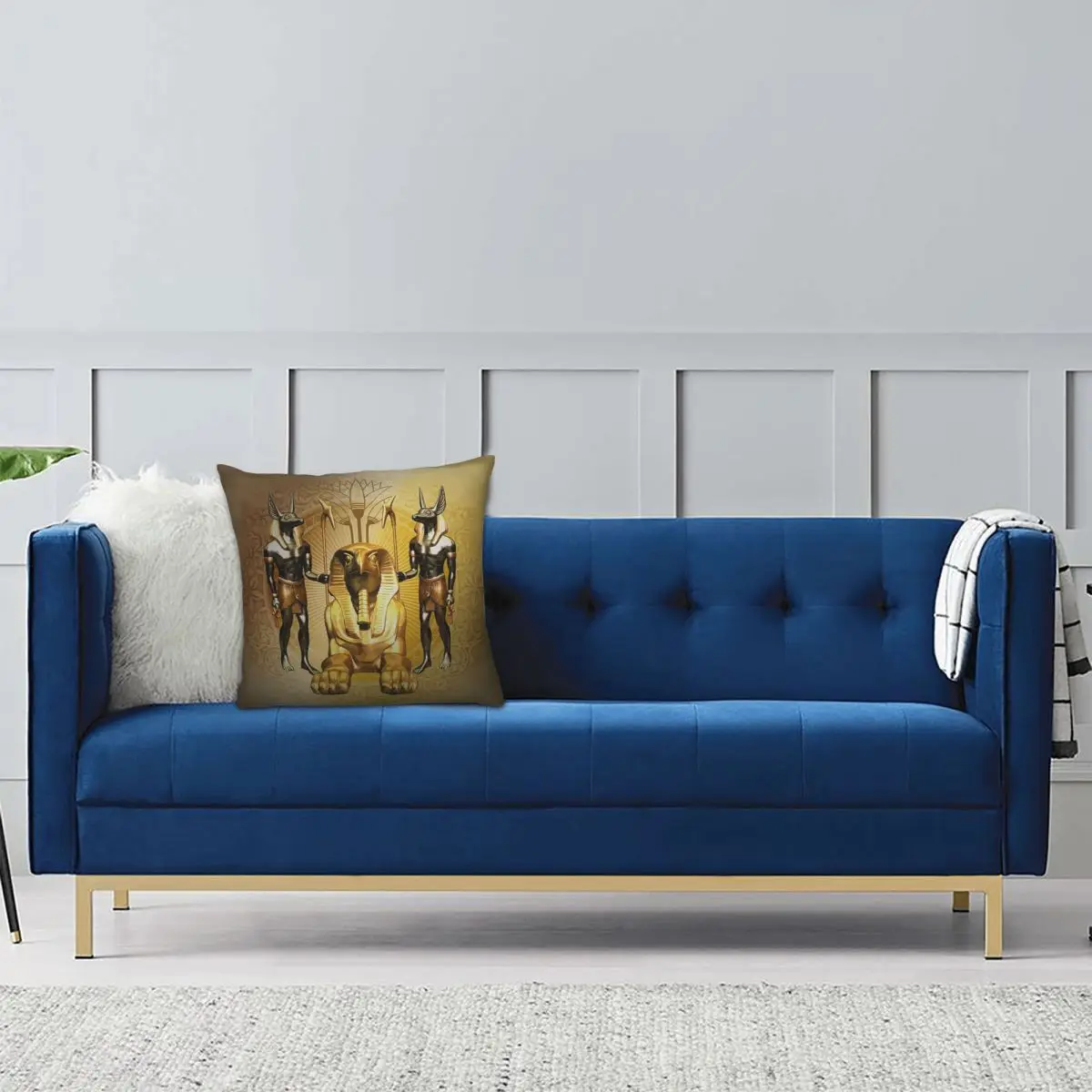 Ancient Egyptian Anubis Themed Art Square Pillowcase Pillow Cover Cushion Zip Decorative Comfort Throw Pillow for Home Room