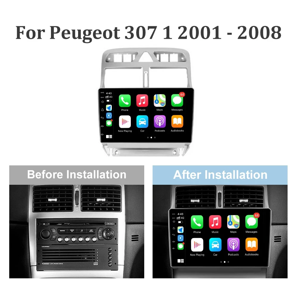 Android 13 auto rádio bezdrátový Carplay pro peugeot 307 rok 2001-2008 5G stereo multimediální GPS navigace hlava jednotka obrazovka