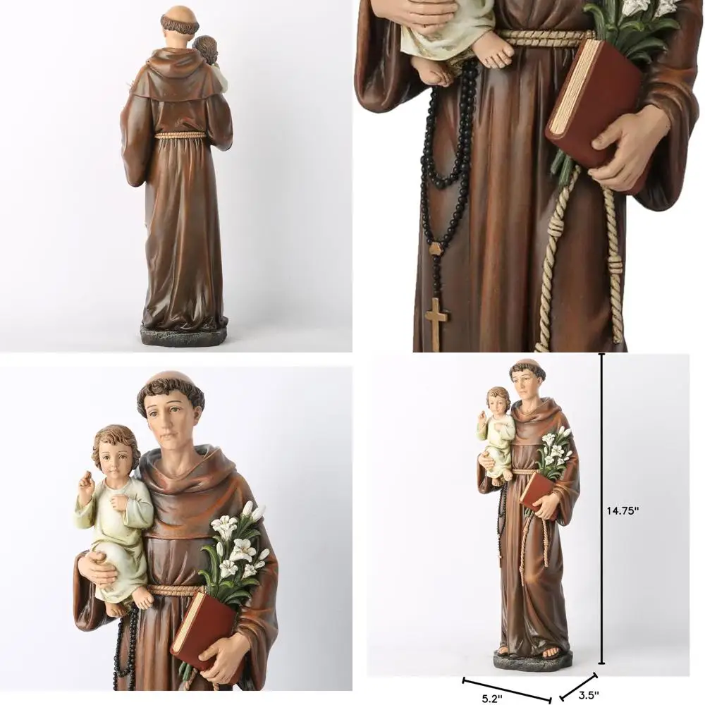 

Renaissance-Inspired St. Anthony Statue, 14.75 Tall, Handcrafted Catholic Religious Art for Home Decor