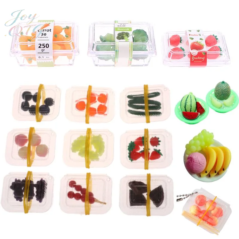 1 Juego de Mini supermercado, modelo de frutas y verduras con caja transparente, utensilios de cocina 1/12, casa de muñecas, decoración de comida simulada, accesorios para muñecas