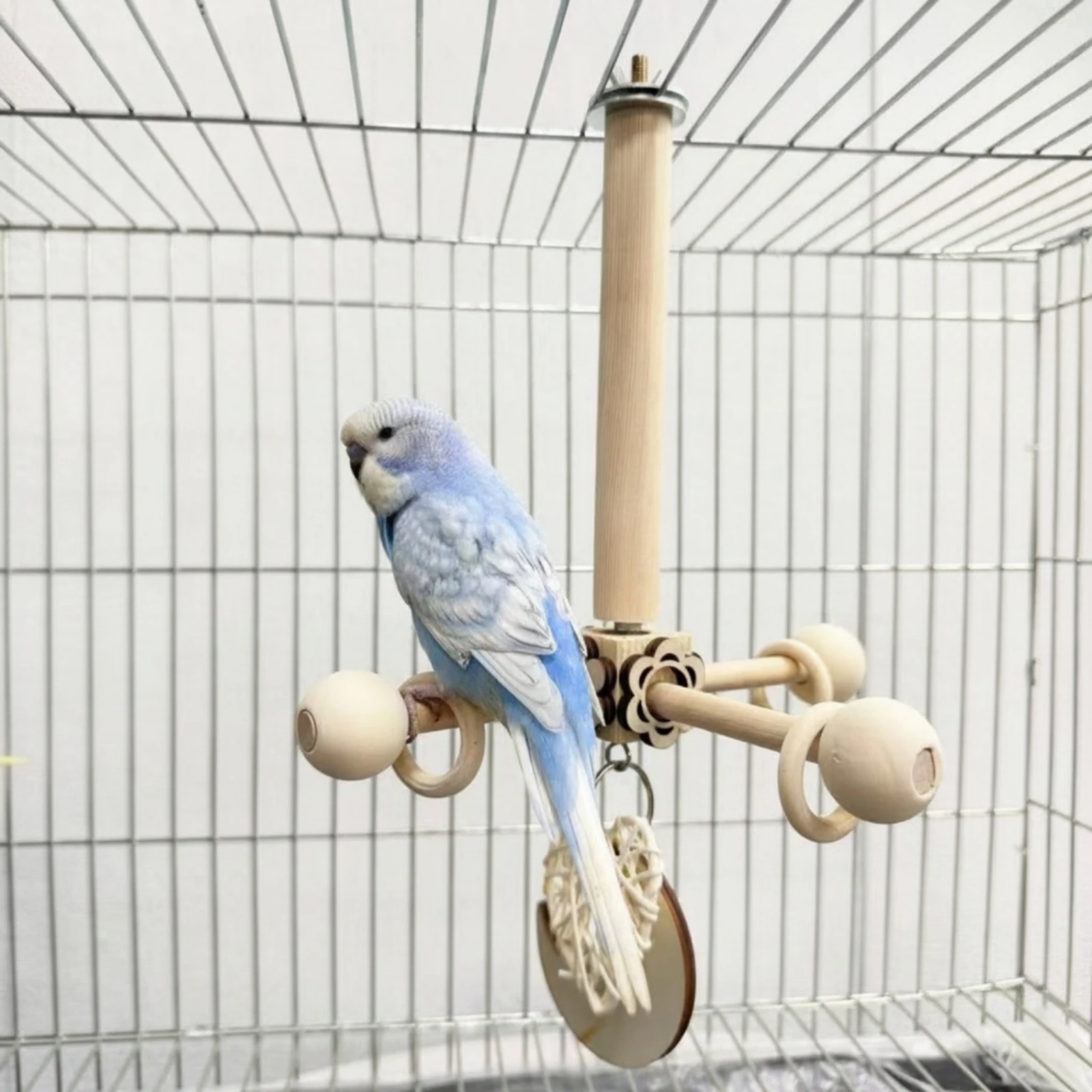 Wooden Bird Cage Perch Toy Textured Bird Perch with Gnawing Toy Pet Supply Sturdy Foraging for Parrots