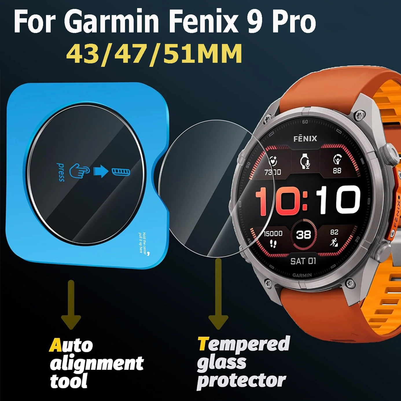 Tempered Glass Screen Protector For Garmin Fenix9 Pro 51mm 47mm 43mm Protective Cover Auto Alignment Tool Watch Film Accessories
