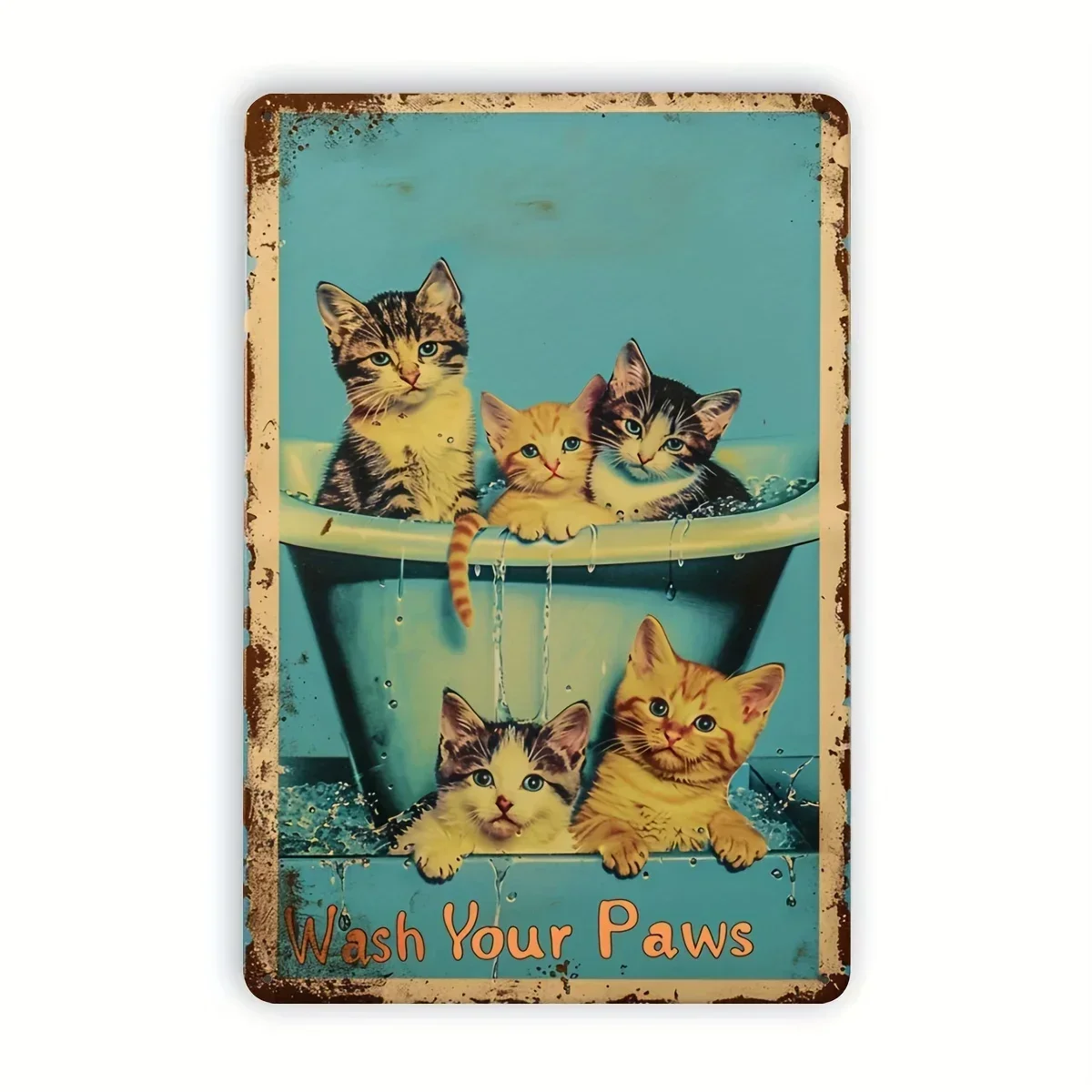 Encantadora placa de metal vintage con diseño de gato en la bañera, perfecta para decoración del hogar, la oficina o el café,