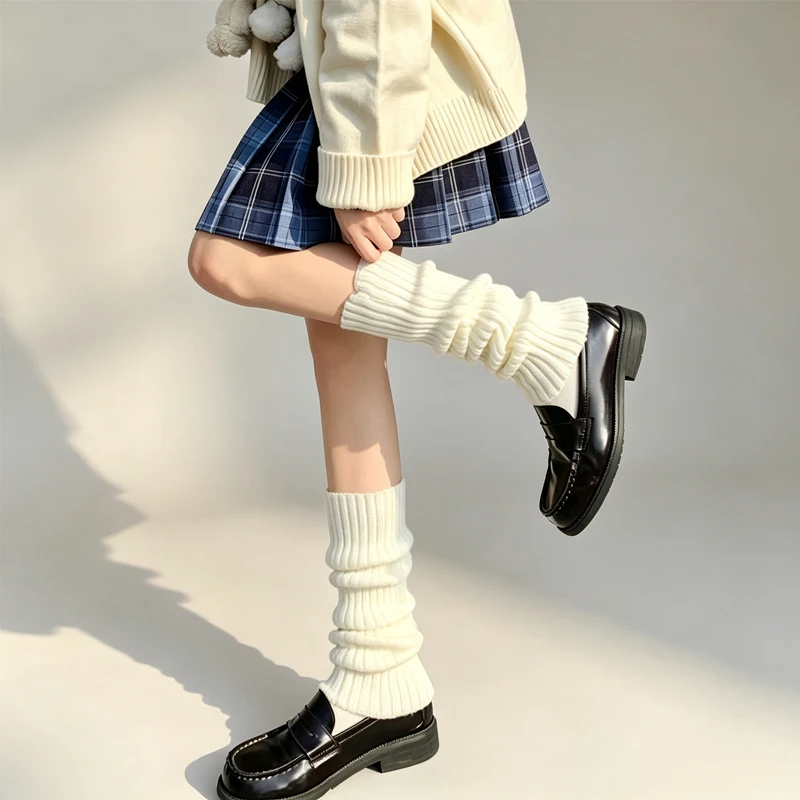 JK Lolita High Warmers Y2K Punk Gothic Bubble Knitted Foot Cover Crochet Heap Socks Boot Cuffs Female Warm Socks Basic Sock