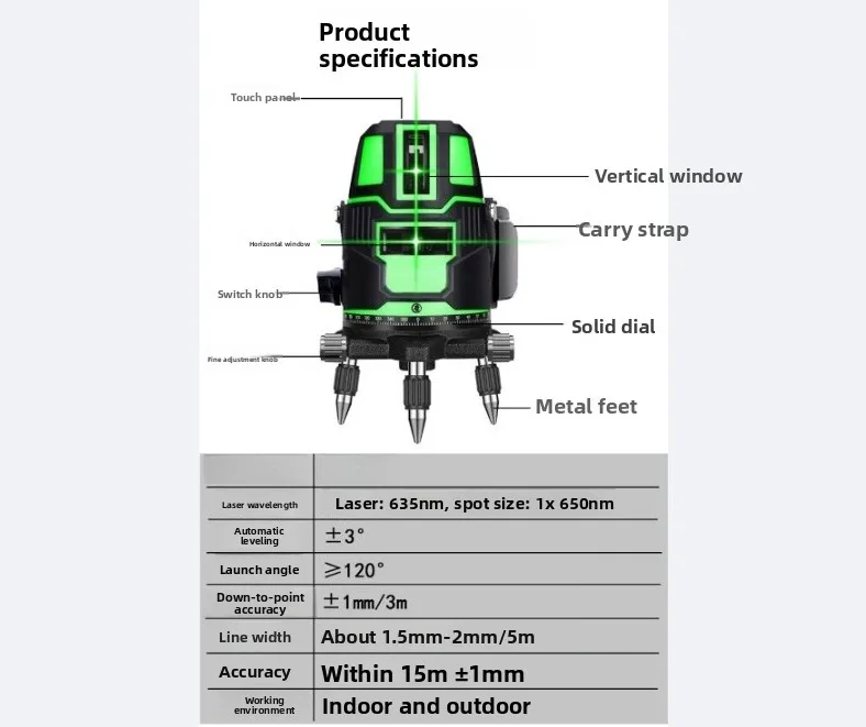 Laser Infrared Level Tool, High Precision Green/Blue Beam 2/5 Line Auto Leveling view 5