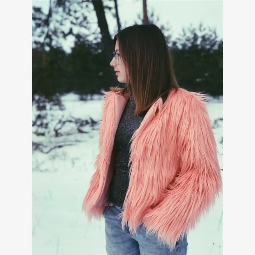 Faionable ort Pure Color Warm Faux Fur Coat for Women Street Sle Long Sve round Ne Winter Outerwear Big Size