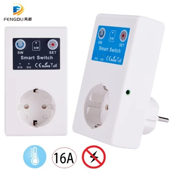 GSM socket 220V 16A SMS smart power socket temperature sensor controller smart relay switch home automation remote control