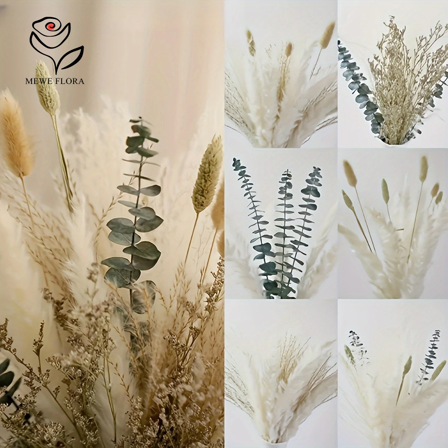 55 قطعة Pampas أنيقة المجففة زهرة الأرنب الذيل باقة بوهو المنزل زهرية حديقة ديكور زهرة اصطناعية الأوكالبتوس الزفاف الديكور