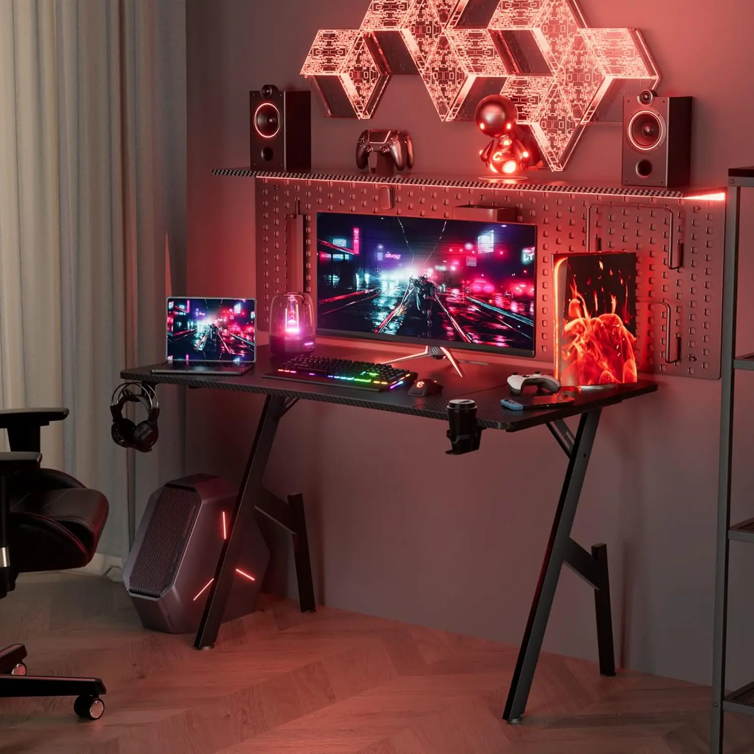 47 Inch Gaming Desk with Carbon Fibre Surface,Large Computer Desk Gaming Table,Ergonomic Pc Gaming Workstation Home Office Desks