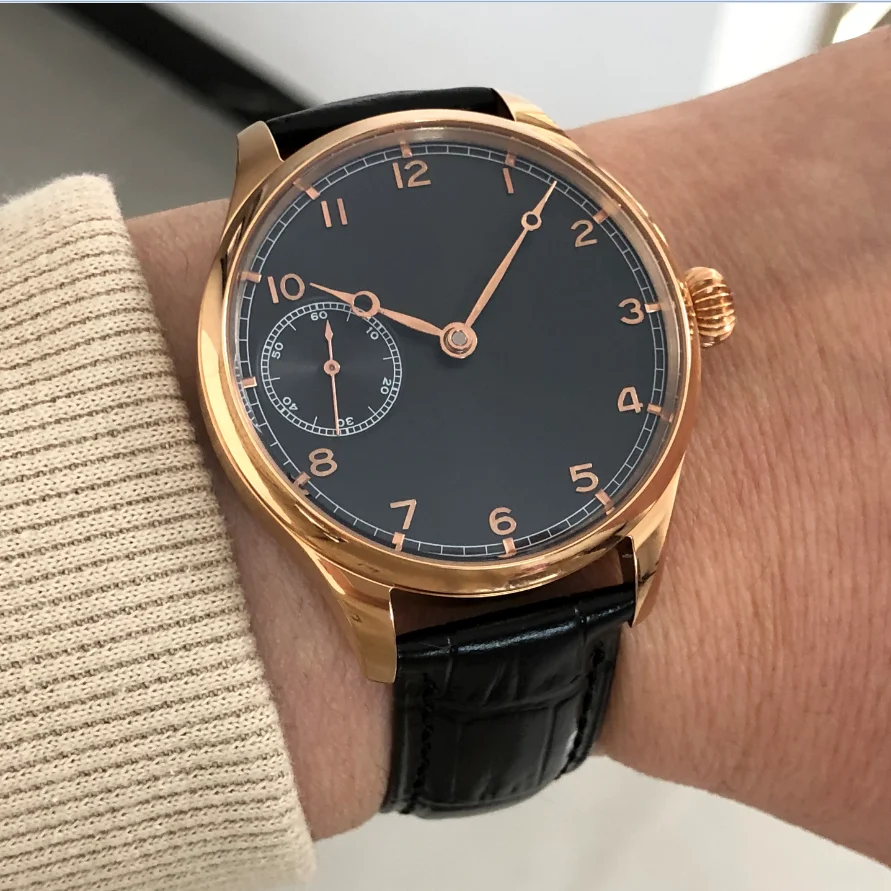 41mm Black Dial ST3621 Watches CN6498 17 Jewels Mechanical Hand Wind Movement Men's Pilot Watches Rose Gold Case GR0122-26