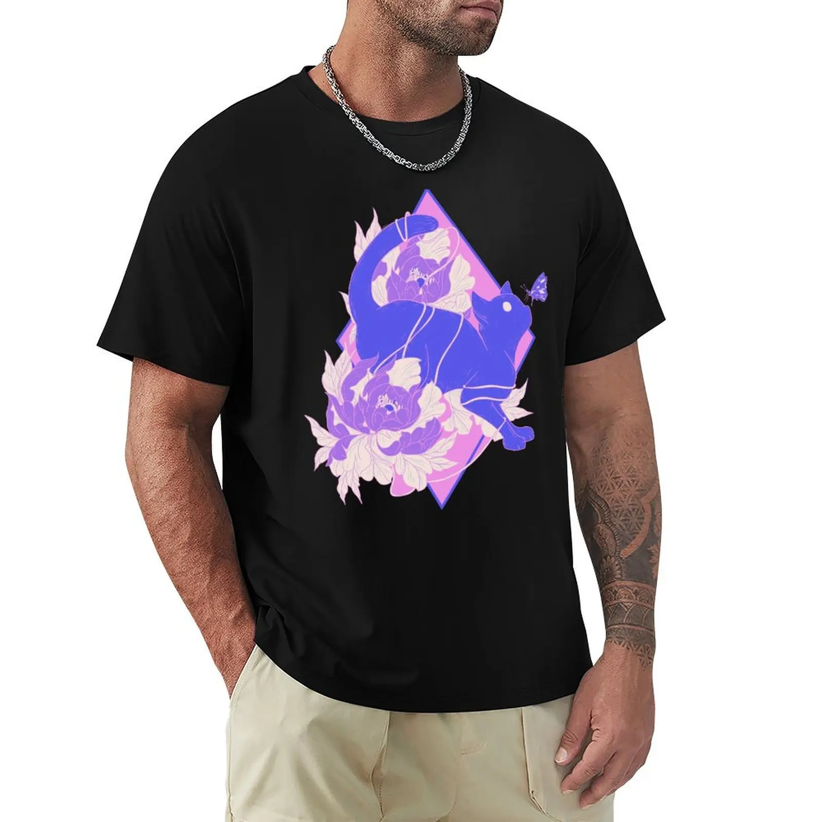 

Cute Cat with Flowers - Whimsical Feline Floral Art T-Shirt plus size tops T-shirts oversize luxury clothes men
