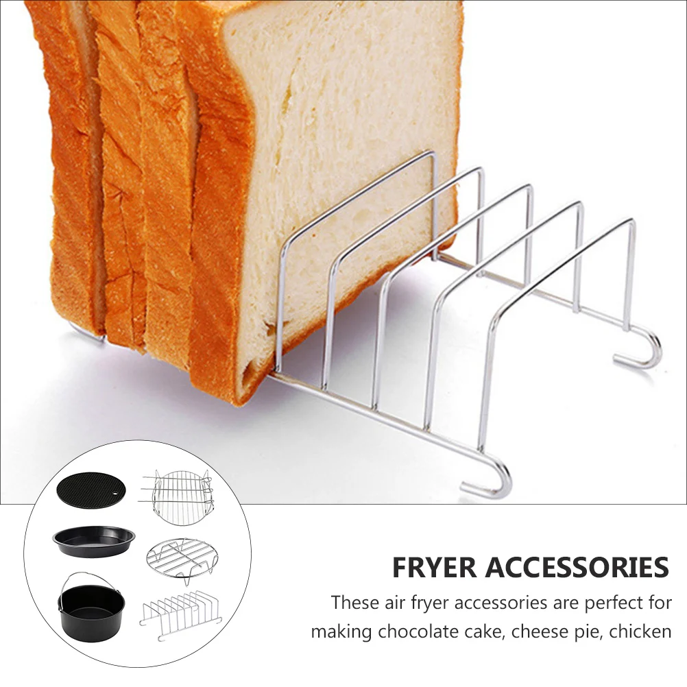 

6Pcs Air Fryer Baking Accessories Set 6 Inch Nonstick Frying Pan Pizza Tray Rack Kitchen Supplies Kitchen Tools