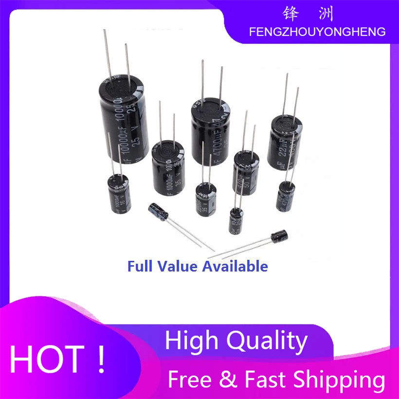 20pcs 1UF 2.2UF 3.3UF 4.7UF 10UF 22UF 33UF 47UF 100UF 220UF 330UF 470UF 50V Aluminum Electrolytic Capacitor 35V 25V 0.47UF