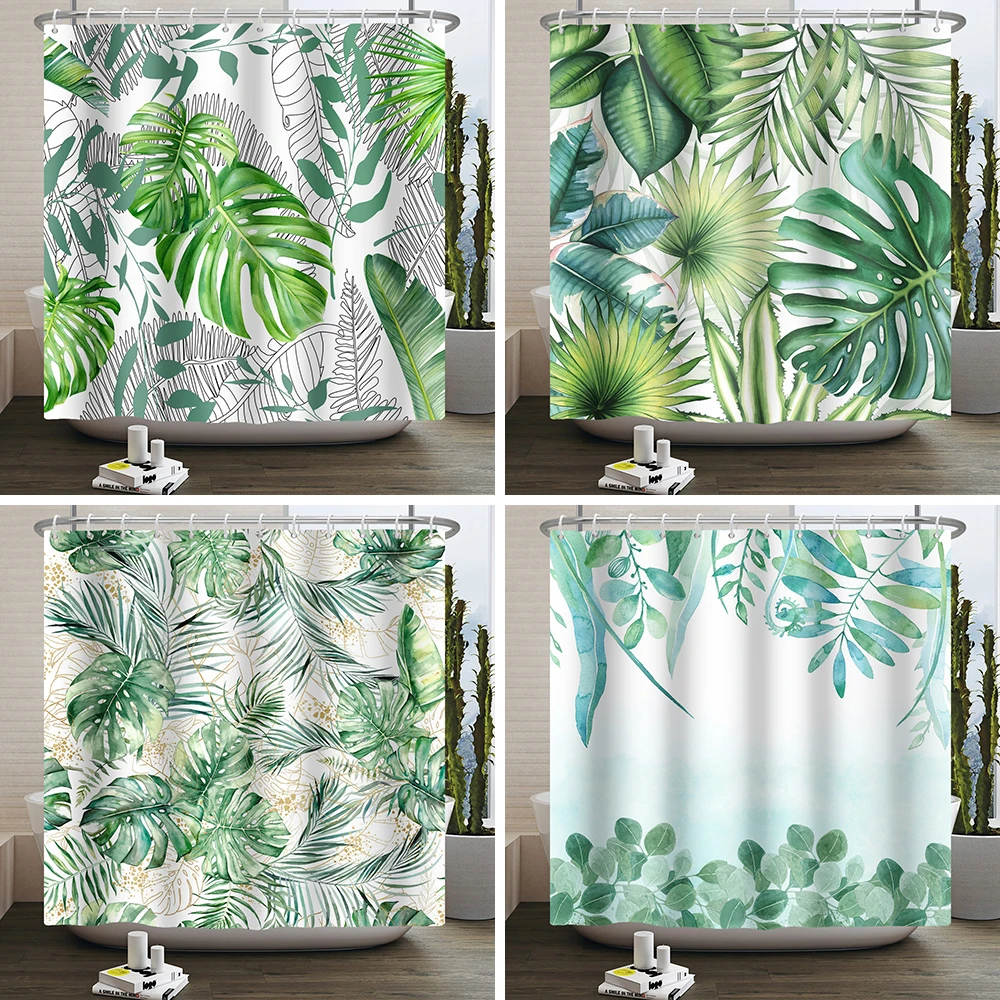 Tropical Green Plants Leaf Shower Curtains Romantic Abstract Style Bohemia Curtains Waterproof Polyester Bathroom Bath Curtain