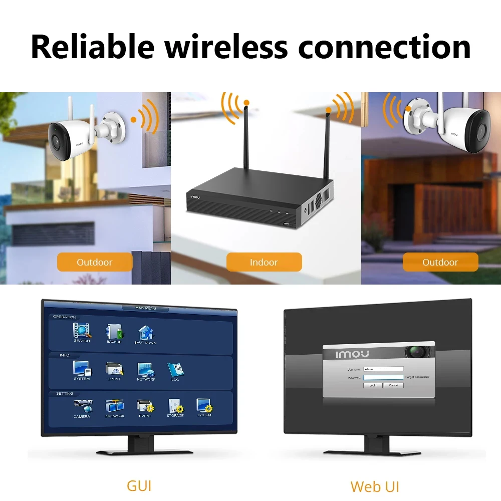 IMOU 4MP Video Security System Wireless NVR Kit IP67 Weatherproof Audio Recording Video Surveillance WiFi Camera Bullet 2C Set