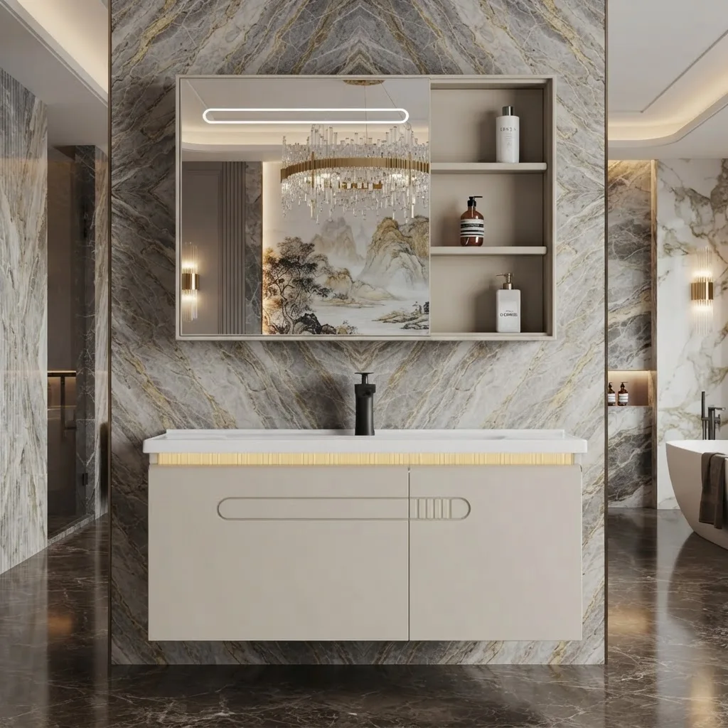 Original Factory Bathroom Wash Basin Sink And Mirror PVC Bathroom Vanity Cabinet With Drawers To Storage For Restroom