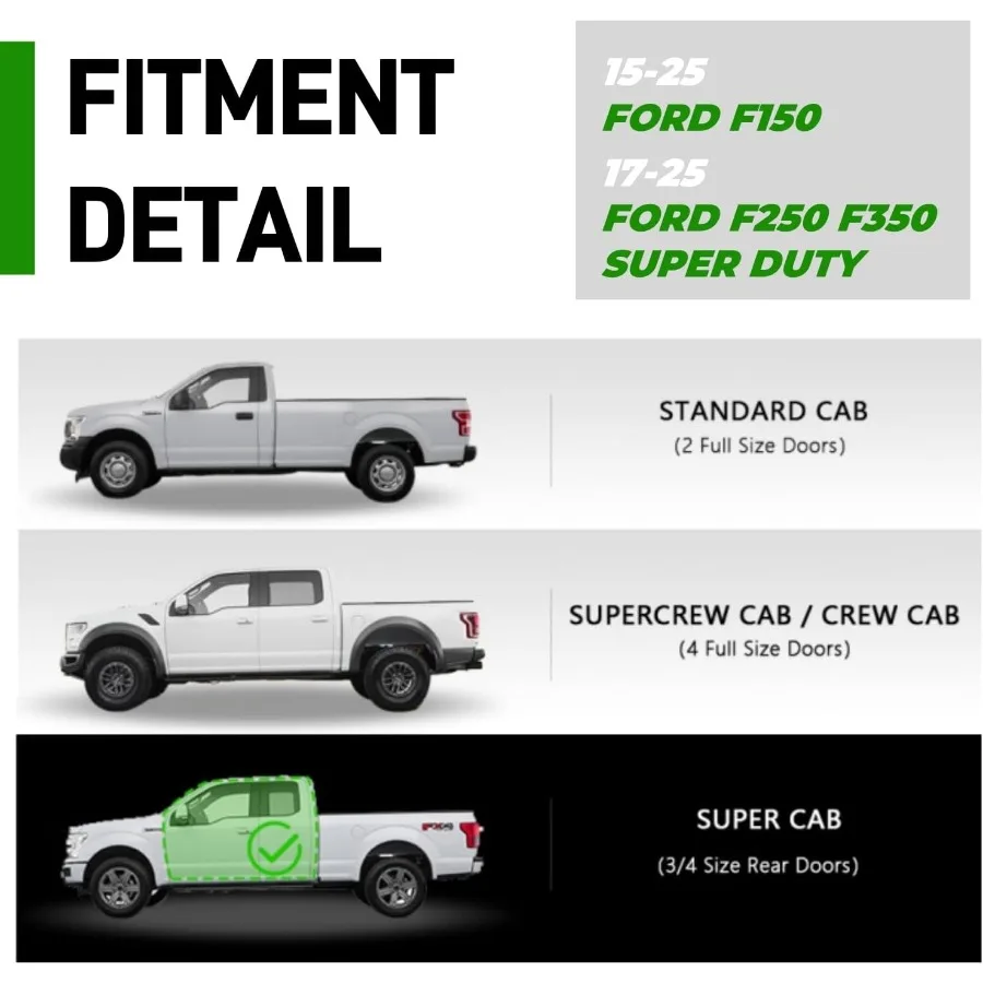 6 لوحات تشغيل متوافقة مع 20152025 Ford F150 و20172025 F250 F350 F450 Super Duty Super Cab Side Step Rails Nerf Bars #4
