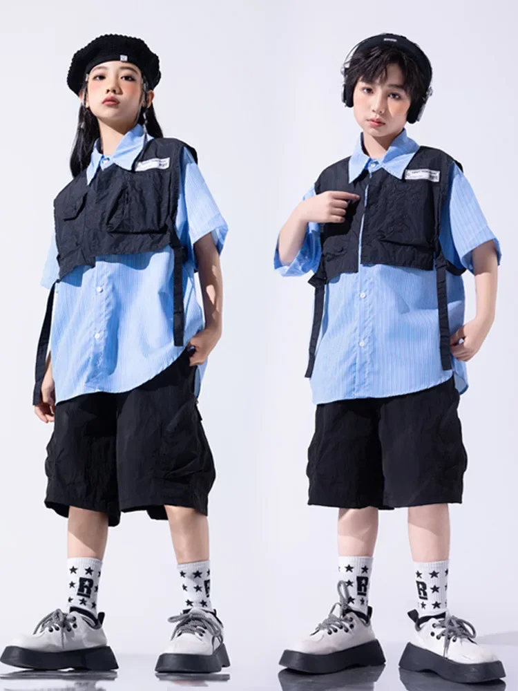 طقم ملابس تنكرية قصيرة سوداء مكونة من قطعتين للفتيات والأطفال ملابس رقص الجاز للأولاد ملابس الهيب هوب