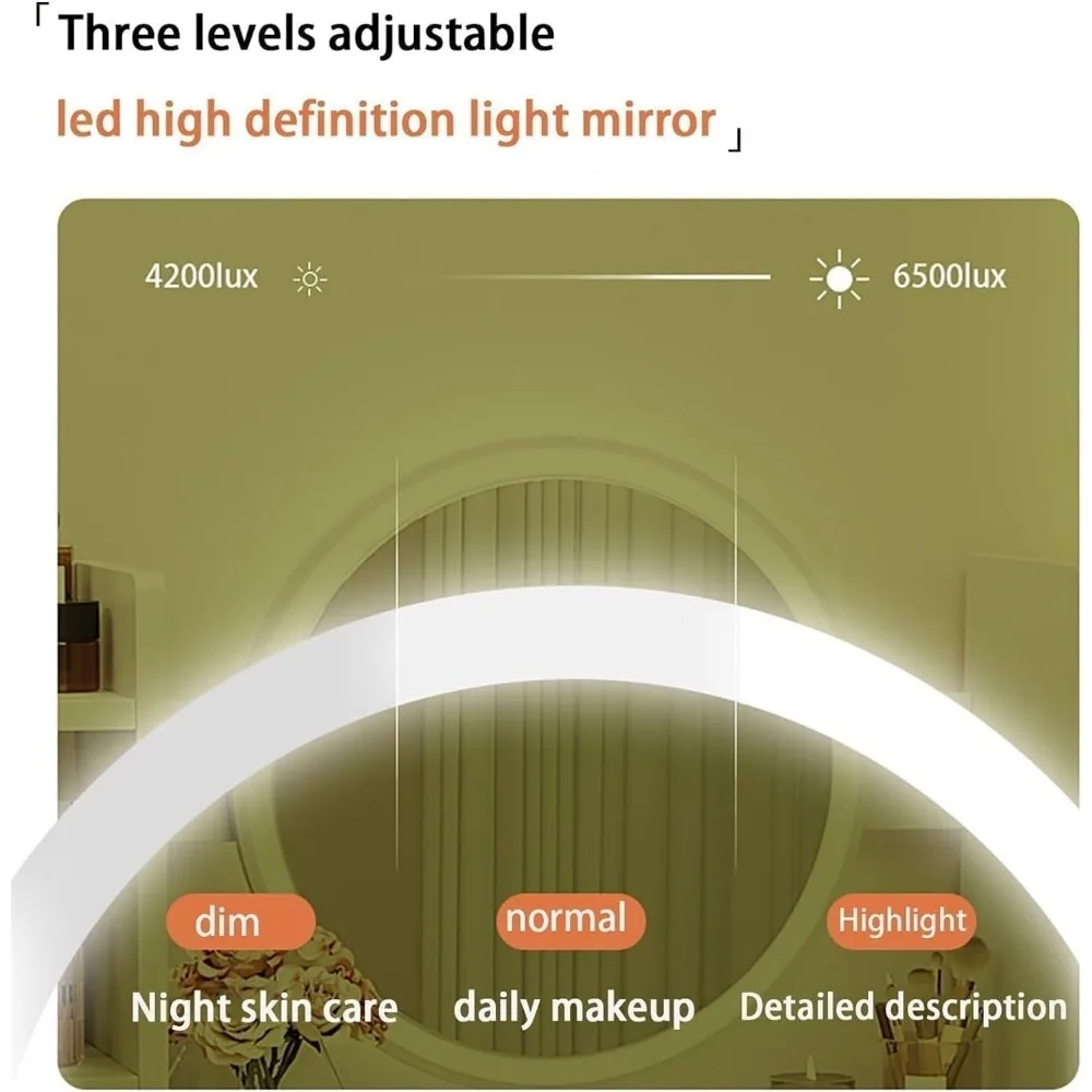 Dressing Table, Makeup Table with Drawers, Vanity Desk with Mirror and LED Lights, 3 Lighting Modes, Multifunctional Makeup Desk