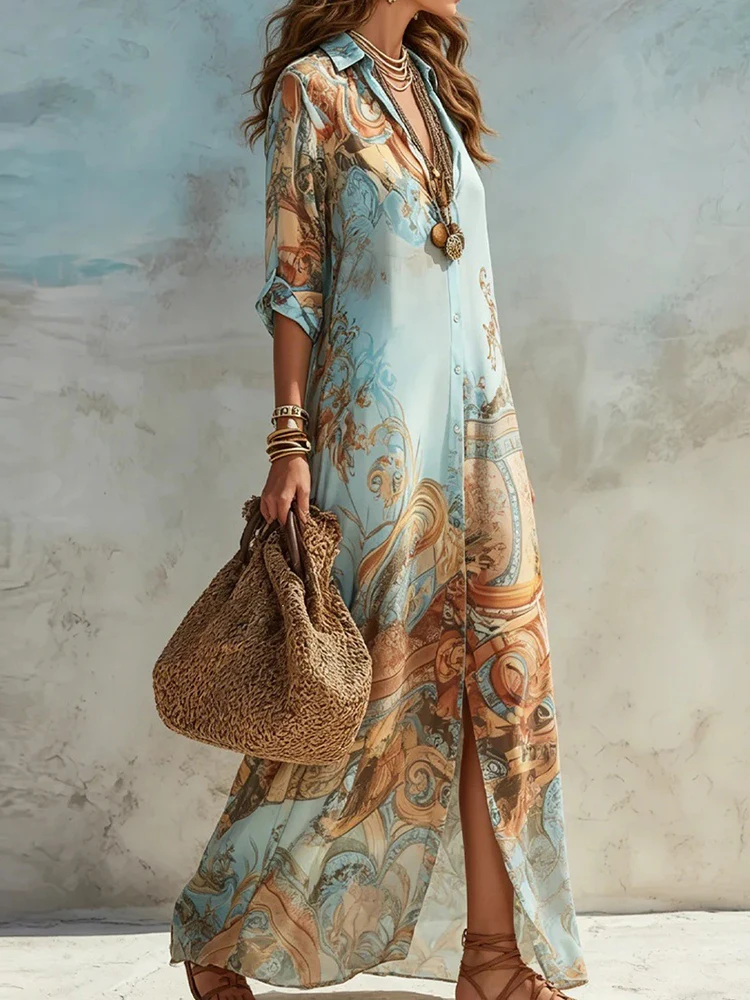 Sukienka maxi damska w stylu vintage na wiosnę i lato, elegancka sukienka na imprezę z patchworkowym nadrukiem, retro sukienka biurowa dla kobiet, vestido.