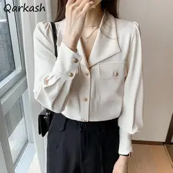 Spring Shirts Women Office-look Ulzzang Chic Solid Basic Elegant All-match Simple Single Breasted Lady Tops S-3XL Casual Trendy