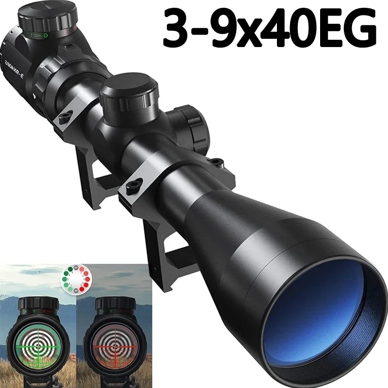 3-9X40 Optical Rifle Scope Adjustable Optic Red Green Range Finder Illuminated Riflescope Green Red Illuminated Hunting Sight