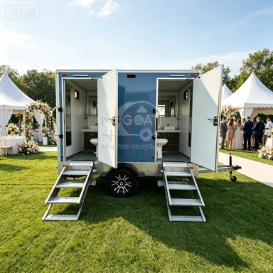 Commercial Mobile Restroom Trailer Double Toilet Unit Stainless Steel Portable Restroom Cart For Event Construction Site Outdoor
