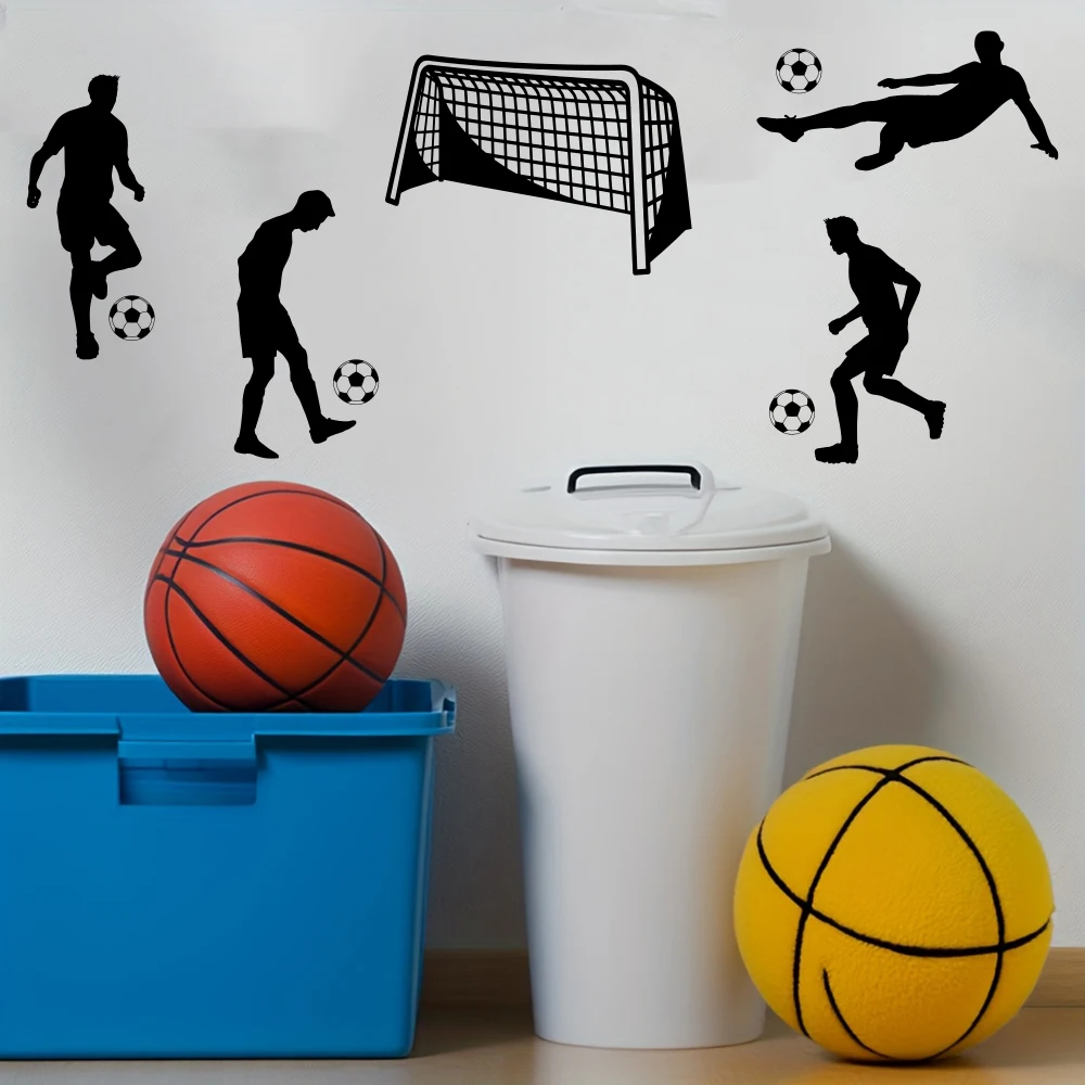 Vintage Sketch Soccer Goal Wall Decal  Hand-Drawn Football Soccer Players Wall Stickers Playroom Home Wall Decor
