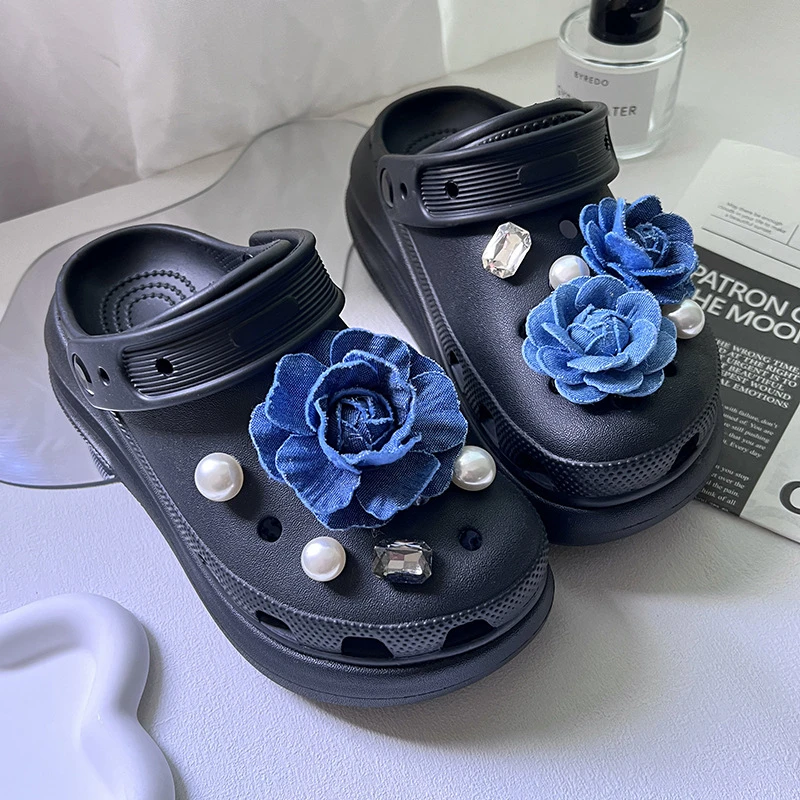 

New Jibbitz Blue Denim Style Shoes Charms For Clogs Detachable Accessories Fashionable And Beautiful Colorful Summer For Diy