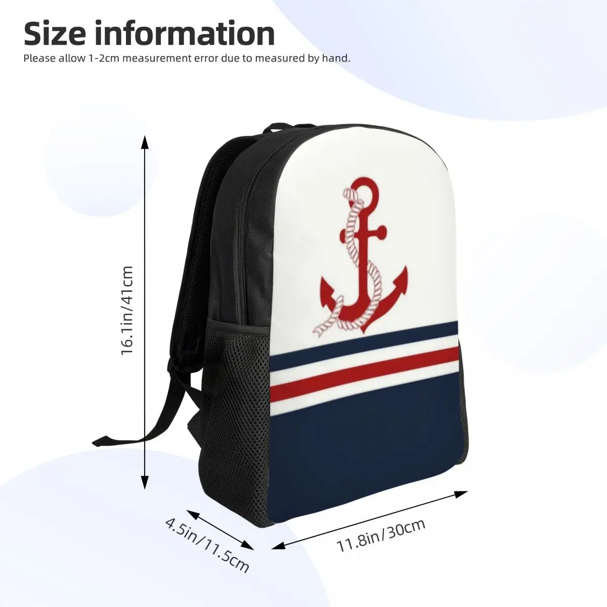 Navy Blue Stripes Nautical Anchor Boat Travel Backpack Men Women School Computer Bookbag College Student Daypack Bags