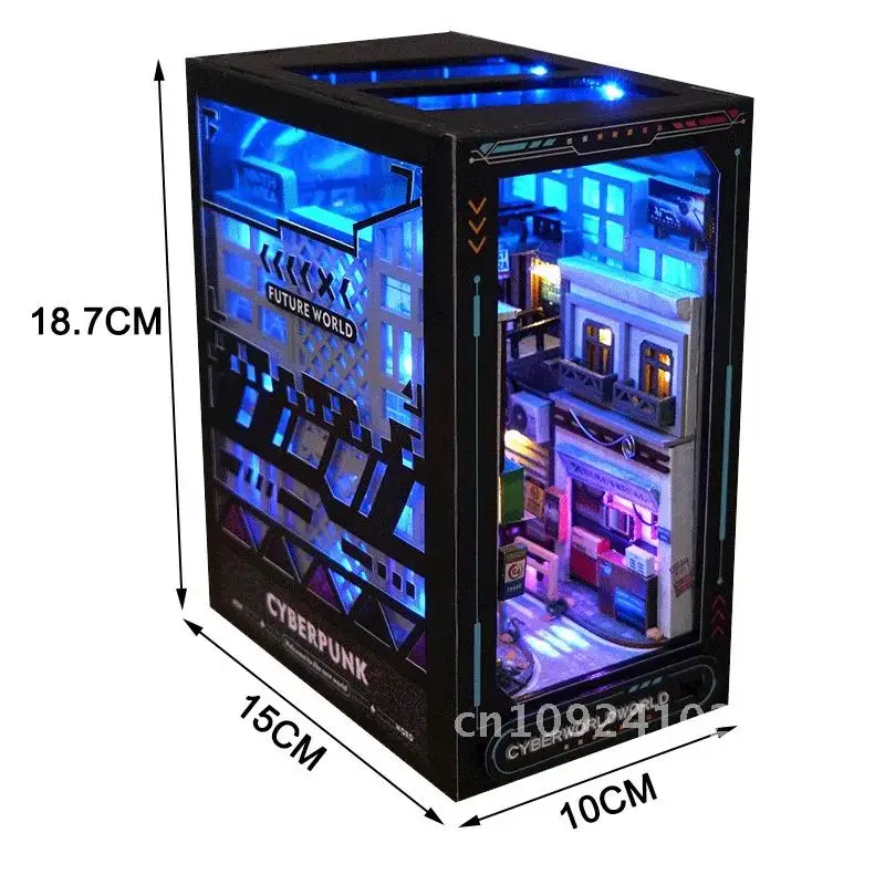 Shelf DIY Wooden Book Nook Creative Insert Miniature Kits Handmade Adult Decor Home World Bookend Bookshelf For Gifts Future