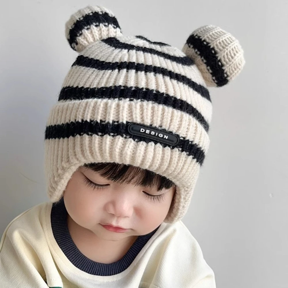 Cappello lavorato a maglia per bambini Paraorecchie invernale a strisce di gatto Morbido e caldo cappello a vento per il tempo libero Prodotti per bambini Regalo di compleanno unisex