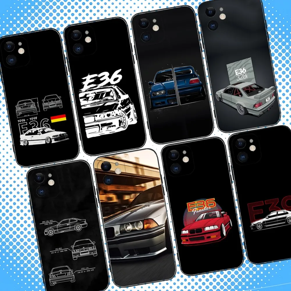 

M3 E36 Power Oldtimer Car Dtm Phone Case For iPhone 16,15,14,13,12,11,Pro,Max,Plus,X,XS,XR,SE,8,7,Mini,Soft Silicone Black Case