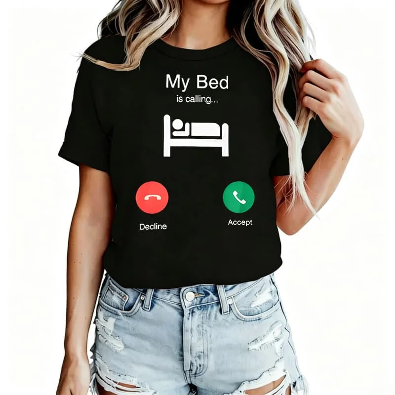 My Bed Features Exquisite Patterns Women's T-Shirt 100% Cotton Funny Graphic Short Sleeve Tee Novelty Shirt Casual Crew Neck Top S-5Xl