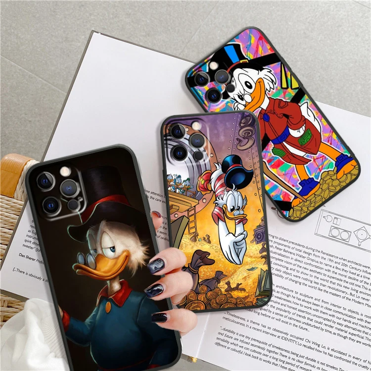 Disney Scrooge McDuck For iPhone 15 14 13 12 11 XS XR X 8 7 SE Pro Max Plus Mini Black Soft Phone Case