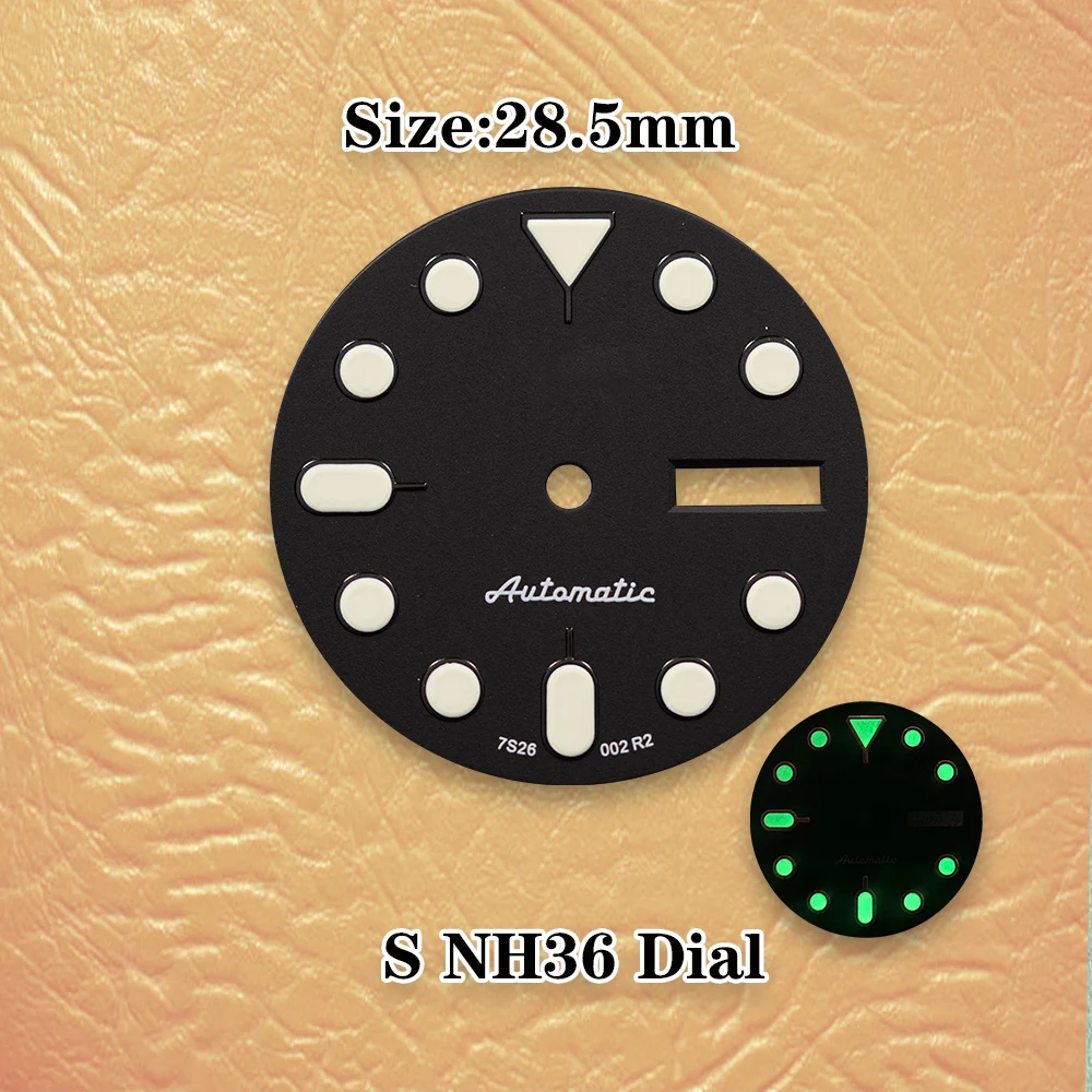28.5mm S Dial SKX007 NH36 Dial Matte dial Green Luminous Suitable For 4R36 Movement High Quality Watch Modification Accessories