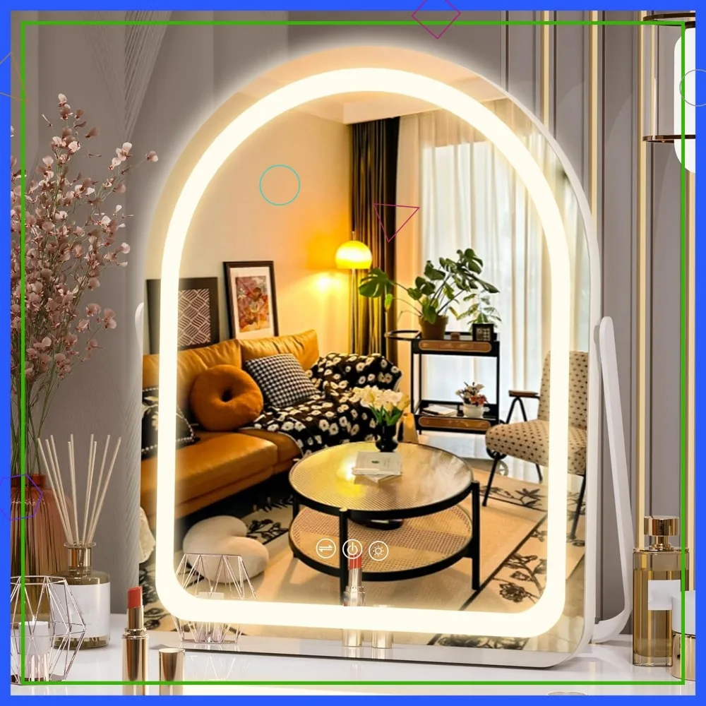 11x14 Arched LED Vanity Mirror with Touch Control, Dimmable Lights, 360 Rotation - White