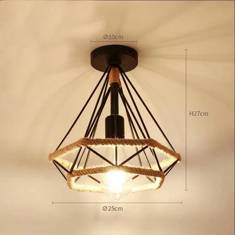 

Retro industrial chandelier, Russian attic cage, diamond shaped hemp rope restaurant, living room, kitchen, bedroom, hemp rope l