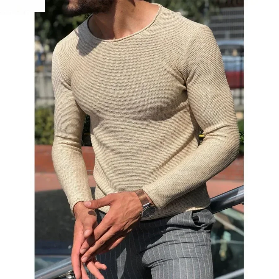 ฤดูใบไม้ผลิใหม่ผู้ชายสบายๆ O-คอเสื้อกันหนาวแฟชั่น Slim แขนยาวถัก Pullovers Comfy Leisure เสื้อถักเสื้อกันหนาวสําหรับชาย