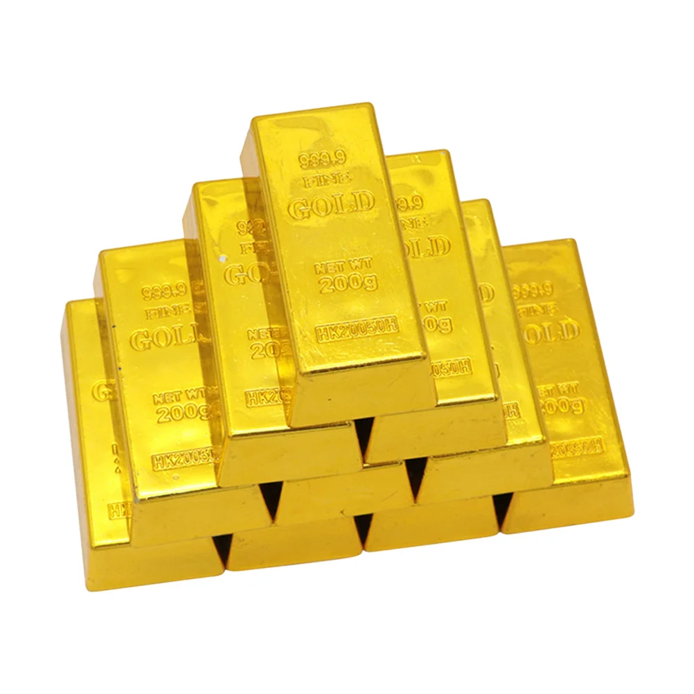 

10 Pcs Bullion Glittering Brick Door Stopper Toy Simulated Plastic Gold Bar Simulation Plaything