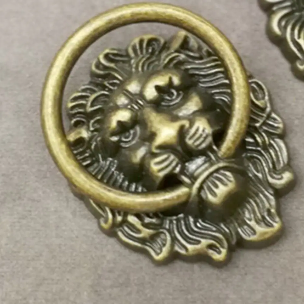 

Creative Bronze Door Cabinet Antique Knob Ring Drawer Pull Handle Lion Head