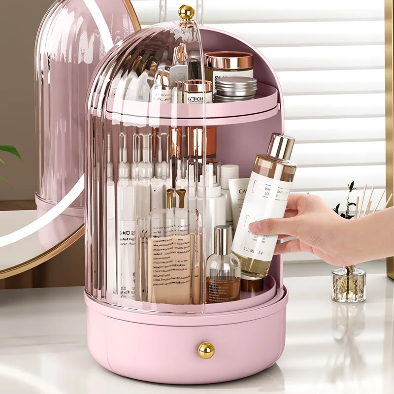 

Large rotating makeup brush storage box, birdcage storage rack, dressing table, lipstick, dust-proof partition desktop cosmetics