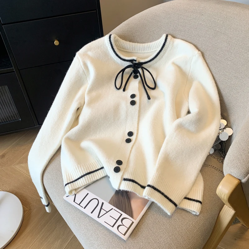 Shirt Sleeve Splicing Knitted Cardigan Women Autumn Winter Fashion O Neck Long Sleeve Casual Fake Two-piece Sweater Sueter Mujer