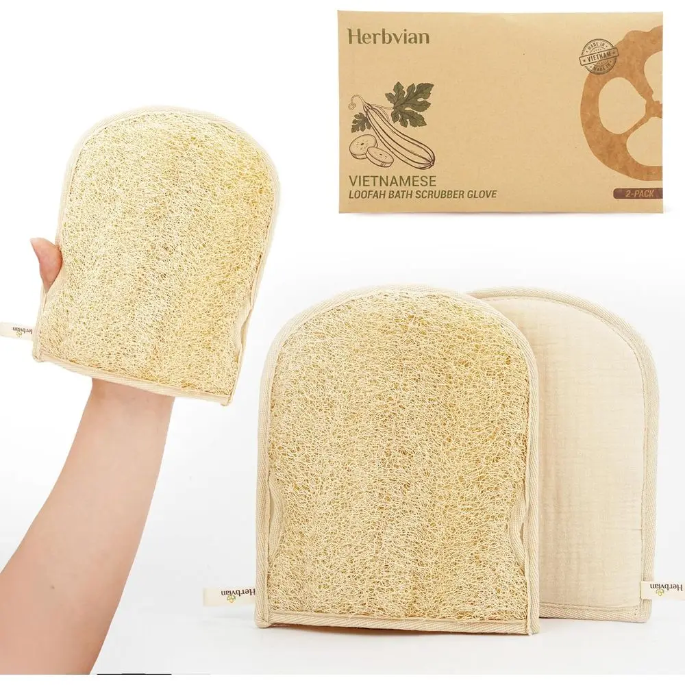 

Natural Exfoliating Gloves Set - Scrub Mitts with Thumb Holes for Shower and Bath (2 Pack)