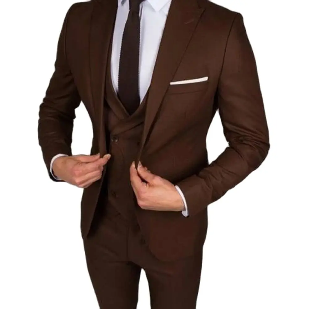 

Coffee Double Breasted Vest Costume Homme Men Suit Wedding Groom Prom Man Blazer Masculino Slim Fit 3 Pieces (Jacket+Pants+Vest)