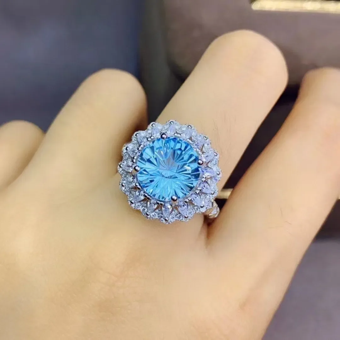 10X10mm Size Natural Topaz Ring for Women Jewelry Real 925 Silver Round Natural Gem Certified Birthday Gift Good Fireworks